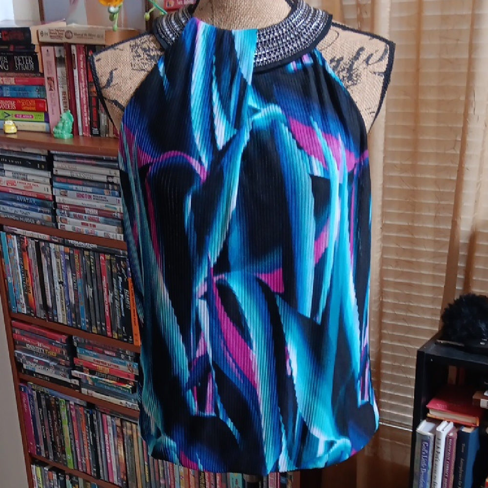 Alfani Graphic Blue and Purple Embellished Tank Top